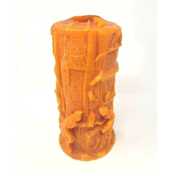 Wax Candle 9" Seasonal Autumn Decor Carved 1800's Motif Halloween Holiday Orange - Picture 2 of 9
